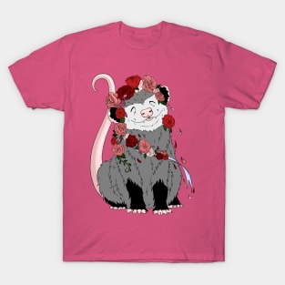 Valentine opossum covered in roses T-Shirt